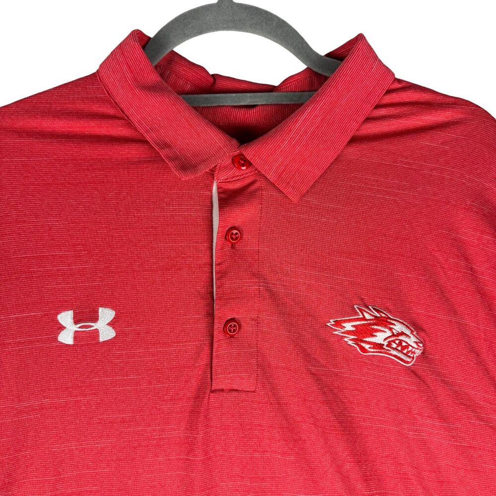 New Mexico Lobos Polo Shirt Mens Extra Large Red Short Sleeve Under Armour Loose